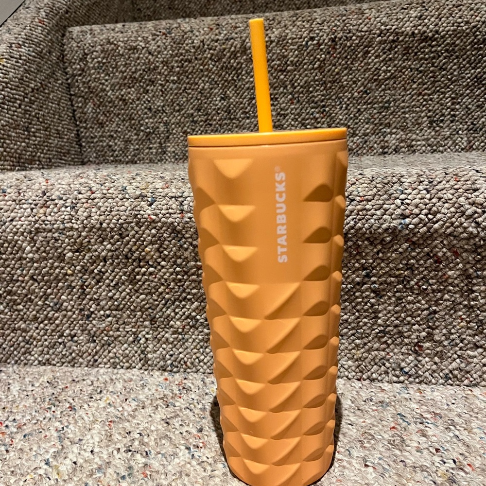 Starbucks Textured Yellow Tumbler with Straw